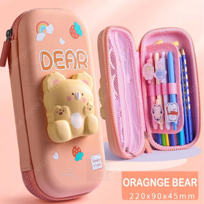 Image of Invite Enterprise Cartoon Theme 3D EVA Pencil Case - Multipurpose Zipper Pouch for Kids, Girls - Pen and Pencil Bag for School, Stationery Storage Box (Dear Small)