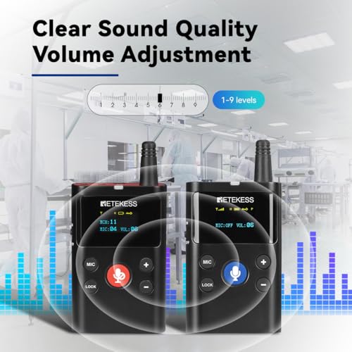 Sistema inalámbrico de guía turística Retekess TT126 de dos vías, dispositivos de comunicación para fábricas (2 transmisores y 22 receptores), alcance de 280 m / 919 pies, calidad de sonido clara miniatura 3