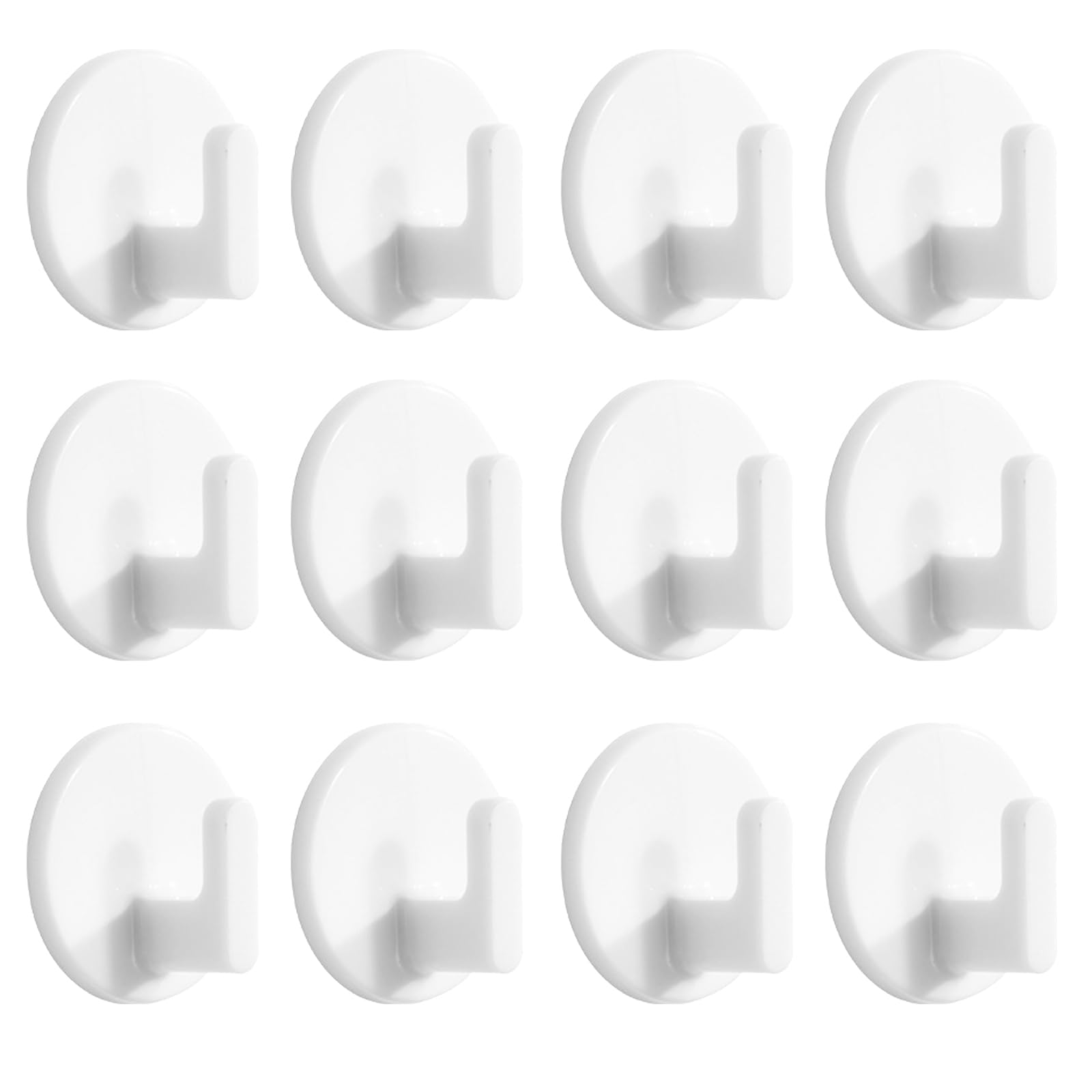 Thfaeyta Self Adhesive Hooks 12 Pcs, White Plastic Sticky Wall Hooks, Strong Stick On Hooks for Hanging Kitchen Bathroom Towel Key Utensils No Drilling