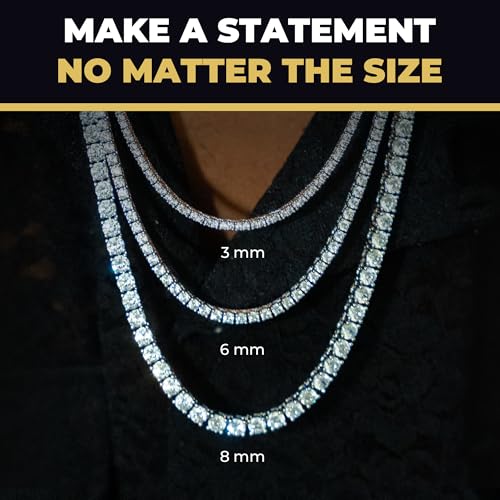 GLD Round Cut Tennis Chain Necklace - Iced Out Chain for Men and Women in Yellow, White and Rose Gold from Micro to 5MM, 16”-24” - Available in Canary, Iced and Pink Iced4