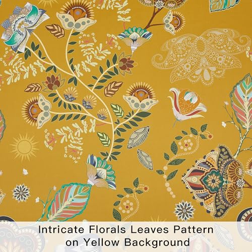 Image of XiDi Mustard Yellow Patterned Blackout Curtains 84 Inches Long 2 Panels | Vintage Floral Curtains for Bedroom Living Room, Thermal Insulated Grommet Top Luxury Mid Century Colorful Drapes, 52x84