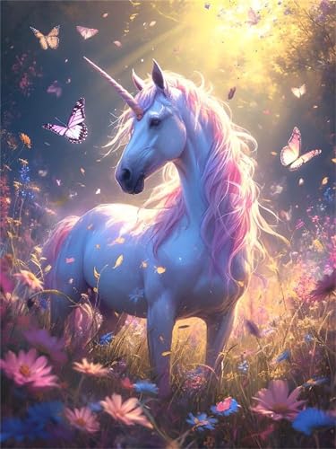 Loisir creatif adultes au salon avec la peinture par numero papillon et licorne Tloome A-993
