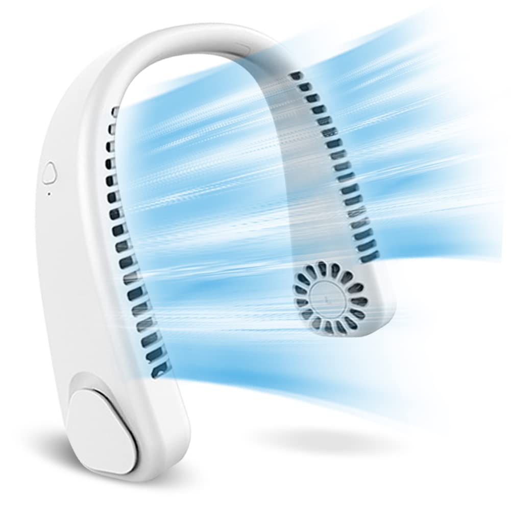 Portable Neck Fan Bladeless Fan 360°Cooling Airflow USB Rechargeable Bladeless Mini Fan 3 Speeds Hands Free Personal Fan for Housework Garden Work Outdoor Traveling Sport (White)