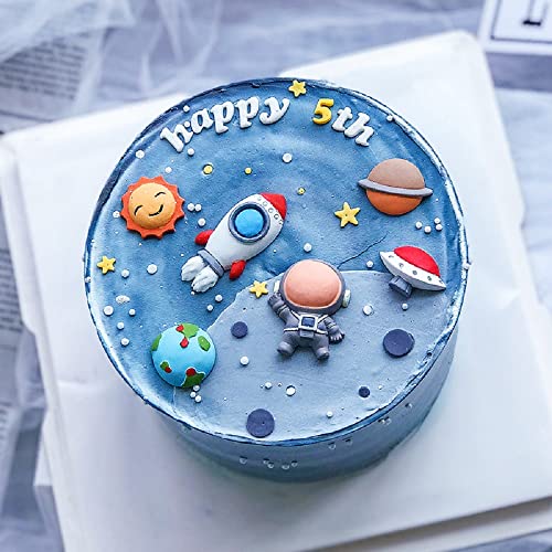 Gallarato Mini Size Blue Space Cake Decoration First Trip Around The Sun Cake Topper Two The Moon Cake Decoration Rocket Cake Decor Astronaut Cake Decoration #TOP2
