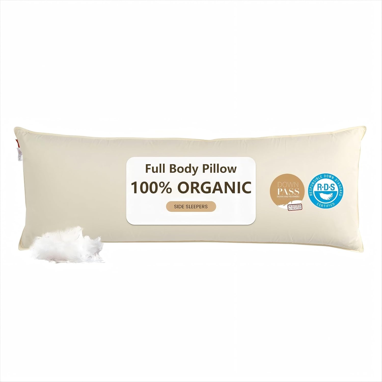 Goose Down Body Pillows for Adults, Large Body Pillow for Side Sleeper, Cooling Hugging Feather Body Pillow Insert, 20x54 Full Length Long Pillow for Bed with 100% Organic Cotton Shell, Off-White Off-white 20"x54"