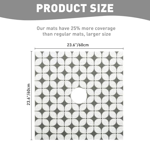 Image of Square Shower Mat Non Slip: 24 x 24 Inch Extra Large Shower Mats with Drain Hole in Middle - PVC Loofah Anti Slip Shower Floor Matt for Inside Shower