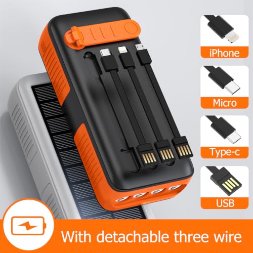 boogostore Solar Charger Power Bank 27000mAh, Portable Charger with 4 Output & 3 Input 4 LEDs Flashlight, Hand Crank Power Bank Fast Charging Battery Pack for Outdoor Camping Survival Gear (Orange) - Image 5