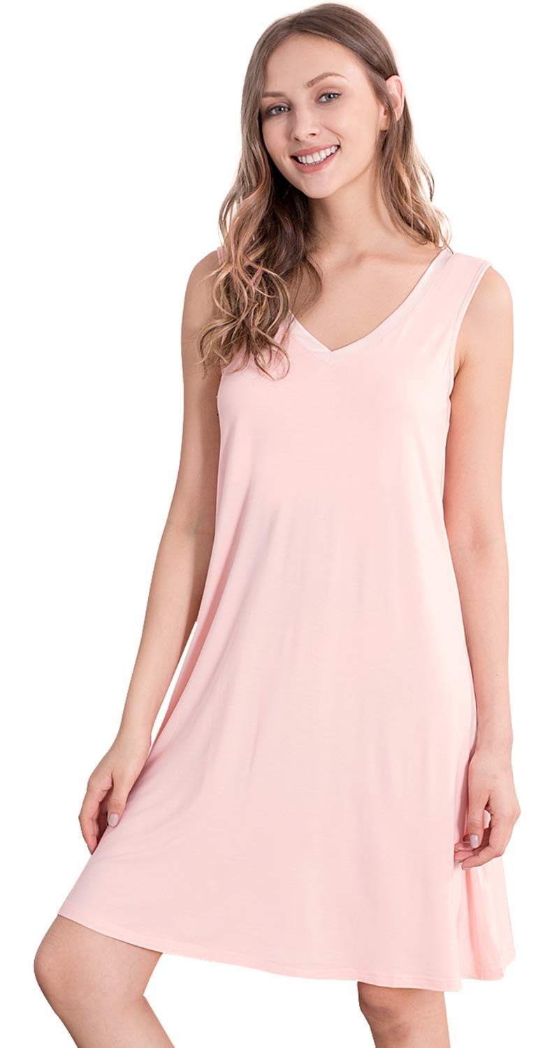 WiWi Nightgown for Women Cooling Sleeveless Sleepwear V Neck Sleep Shirt Plus Size Tank Pajamas Dress S-4X