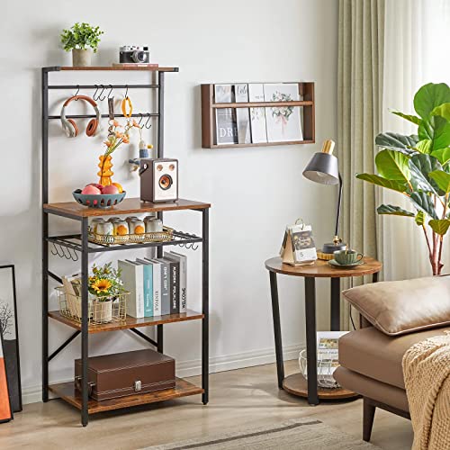 YMYNY Kitchen Baker's Rack, Microwave Oven Stand with Storage Shelves, Industrial Coffee Bar Station, with Adjustable Wine Holders and S-Hooks, Metal Frame, Rustic Brown, 59×40×143CM, HBR001H - Image 4