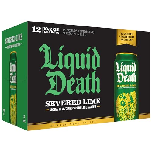 Image of Liquid Death Soda-Flavored Sparkling Water - Severed Lime (Classic Lime Soda), Less Sugar*, Huge Flavor, No Artificial Sweeteners, King Size 19.2 Fl Oz (Pack of 12)