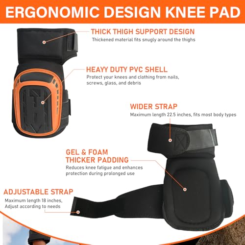 Professional Knee Pads for Work, Anti-Slip Knee Pads with Gloves for Women and Men, Thick Foam Knee Pads with Soft Gel Cushion for Construction Flooring Cleaning Gardening - Image 4