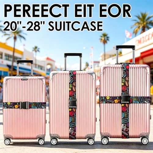 Image of 4 Pack Luggage Straps for Suitcases Adjustable Luggage Belt Suitcase Strap Travel Bag Accessories (Airplane Black(4 Pack))