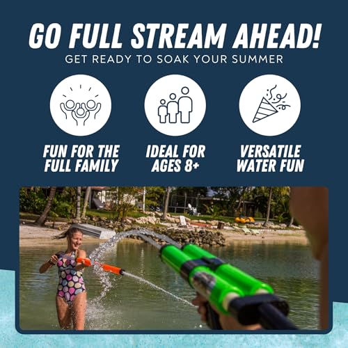 Stream Machine DB-1500 Water Blaster 2 Pack, Water Gun Squirt Gun Set, Hydrobolic Water Launcher, Shoots Up to 70 Feet, Easy Fill for Pool, Lake, Ocean & Beach, Ages 8+
