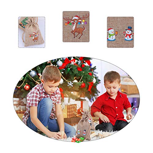 Cabilock 12 peças bolsa de doces de Natal bolsa de juta de Natal com cordão, sacos de presente para