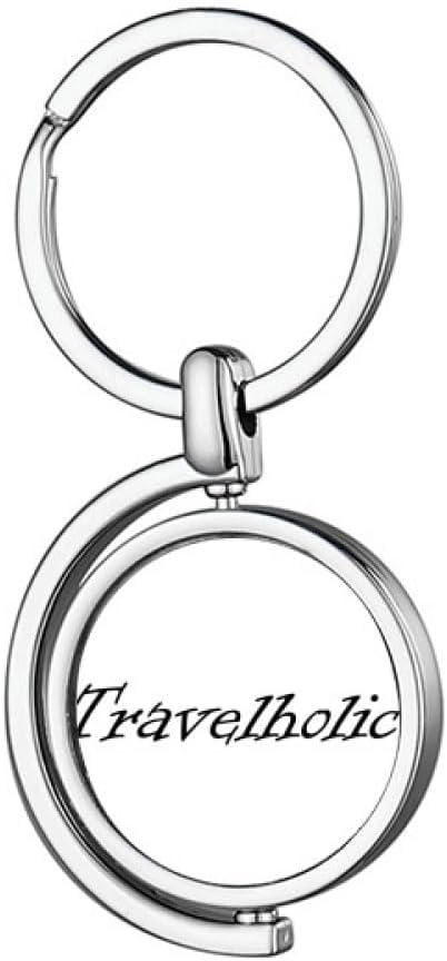 no/no Stylish Word Travelholic Art Deco Fashion Rotating Keychain Metal Keyring Holder