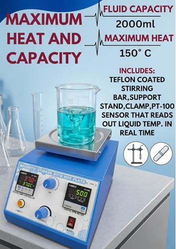 Image of DIGITAL MAGNETIC STIRRER WITH HOT PLATE 150℃ /302F | 100-1800 rpm | 2L | 110V Support Stand Stir Bar Retriever Temp Probe Sensor Stir Bars Included Digital RPM(Warranty-1 year)