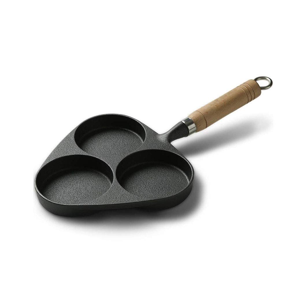 ASerZenith Frying Pan, Cast Iron Omelette Pot 3-Hole Multi-Function Uncoated Mold Hamburger