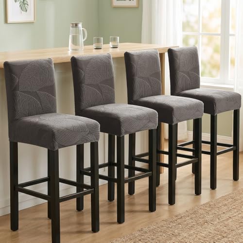 Image of HAOYONG Bar Stool Covers, Stretch Counter Stool Pub Chair Slipcover Washable Counter Height Chair Covers for Kitchen Dining Room Cafe Set of 2 (Coffee)