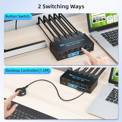Image of 8K HDMI 2.1 KVM Switch 4 Computers 1 Monitor 4 Port 4 in 1 Out for 4 PCs
