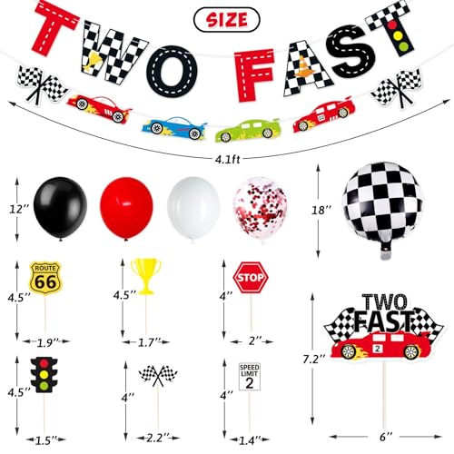 Bessmoso Two Fast Race Birthday Decorations 52 Pcs Racing Car Party Supplies 2nd Fast Birthday Decorations Include Race Car Balloons Banner Cake Topper Cupcake for Racing Theme Party Decoration - image 4