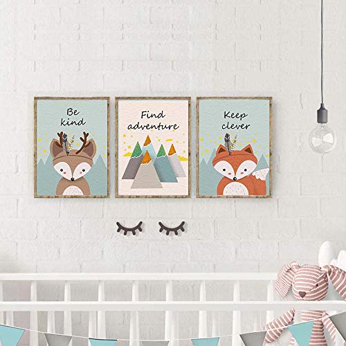 6 Set- Woodland Animal Art Print, Safari Fox Rabbit Reindeer Bear Mountain Inspirational Quote Canvas Wall Print For Kids Bedroom Nursery Decor (Unframed, 8"X10") #TOP3