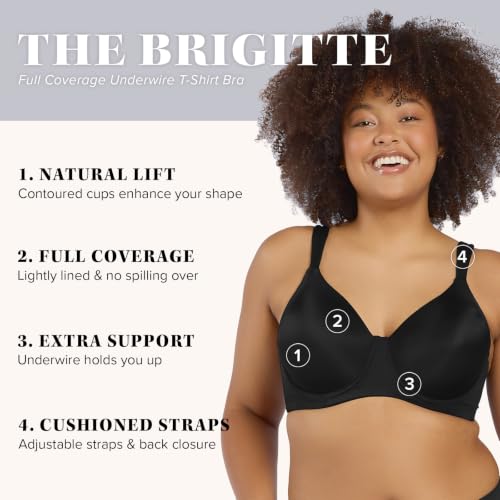 Image of Leading Lady, Brigitte Full Coverage, Underwire, Lightly Padded T-Shirt Bra, Side & Back Smoothing, Adjustable Straps,36A-54G