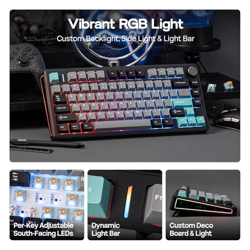 Image of EPOMAKER TH80 V2 75% Wireless Mechanical Keyboard with Metal Knob, 8000mAh, 2.4Ghz /BT /USB-C, RGB, Hot Swap, Custom Driver, PBT Keycap, Wireless Gaming Keyboard for PC /Mac (Black, Sea Salt Silent)