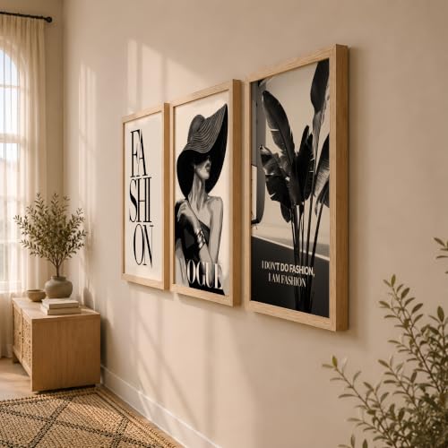 Image of NoWorries Modern Fashion Wall Art Frame Paintings 300 GSM Premium Prints | Vogue Lady Art, Botanical Print & Typography Frames | Stylish Home Decor for Living Room, Office & Bedroom | Synthetic Wooden Finish Wall Art Frames (Set of-3) (NATURAL, ART-6, 17X25INCHES)