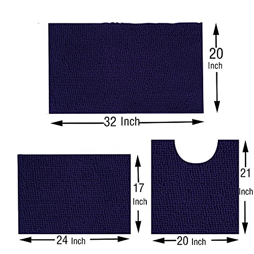 Madeals Bath Rug Set Combo 4 Piece With Toilet Lid Cover, Soft Shaggy Bath Rug Set 3 Piece And U-Shaped Toilet Floor Rug Navy Blue #TOP3
