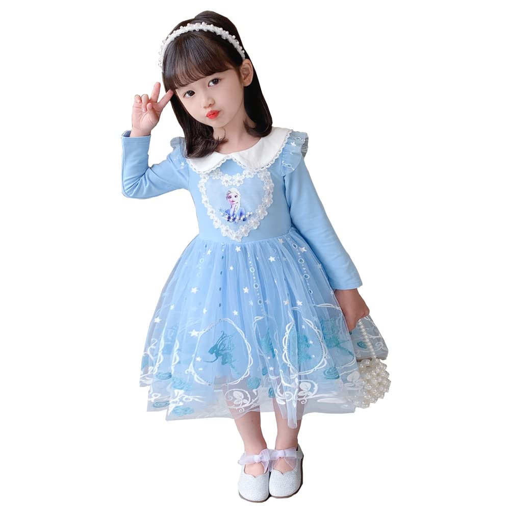 e-super Snow Queen Elsa and Anna Princess Girls' Short/Long Sleeve Tutu Dress Costume with Cape