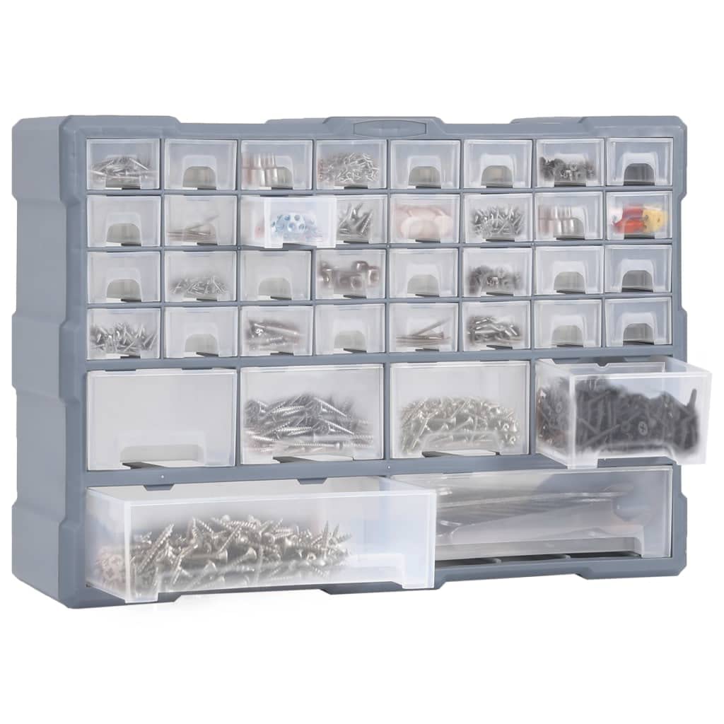 Organizador de cajones multi con 38 cajones, 52 x 16 x 37,5 cm, de polipropileno, para tornillos, tacos en taller y garaje, color gris