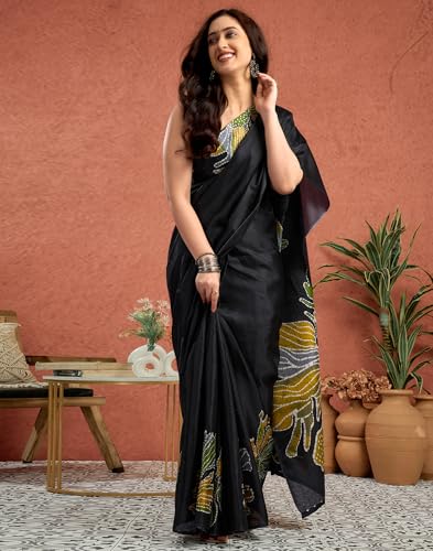Image of SIRIL Women's Cotton Printed Saree with Unstitched Blouse Piece