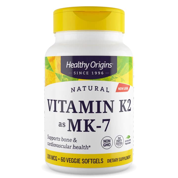 Healthy Origins, Vitamina K2 MK-7, 100mcg, de Natto, 60 Cápsulas, Probado en Laboratorio, Sin Gluten, Sin Soja, No GMO