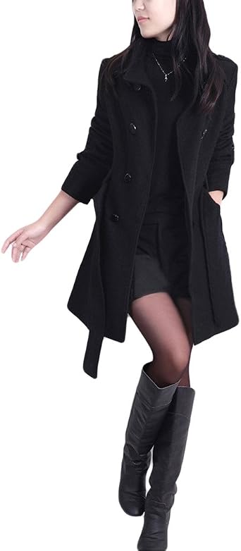 Legou Women Long Slim Double-Breasted Wool Coat