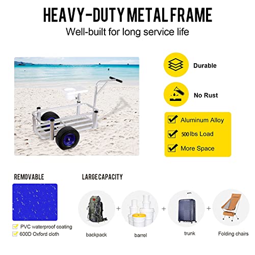 Aesraou Beach Fishing Cart With Big Rugged Wheels For Sand Heavy Duty Beach Wagon Outdoor Fishing Rolling Wheel Wagon (Blue) #TOP2