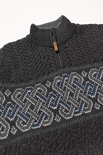 Aran Crafts Men's Irish Cable Knit Half Zip Jacquard Sweater (100% Merino Wool)4