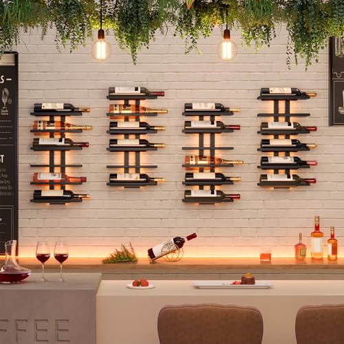 Image of Hoctieon 2-Set 6 Tier Wall Mount Wine Rack (12 Tiers), Wall Racks for Wine Bottles Display and Storage, Hanging Bottle Organizer for Living Room, Dining Room, Wine Cellar, Bar, Black