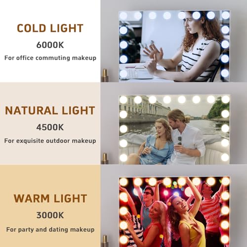 Miniatura 4 de Fenchilin Espejo Hollywood Con Iluminación Puerto Usb 18 Lámparas Led Regulables Espejo De Maquillaje Con Iluminación Espejo Grande Con Iluminación 3 Color Espejo De Maquillaje Con Luz Blanco