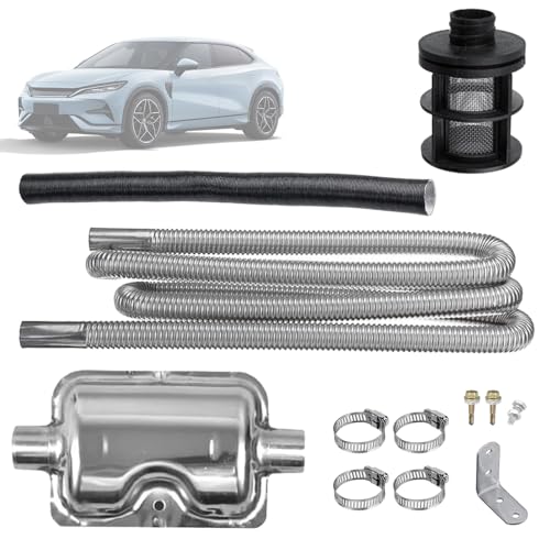 Schalldämpfer Standheizung Kit, 200 cm Auspuffrohr + 30 cm Ansaugrohr + 15 cm Schalldämpfer, mit Luftfilter und 4 Rohrschellen, für Auto Luft Dieselheizung (Einheitsgröße)