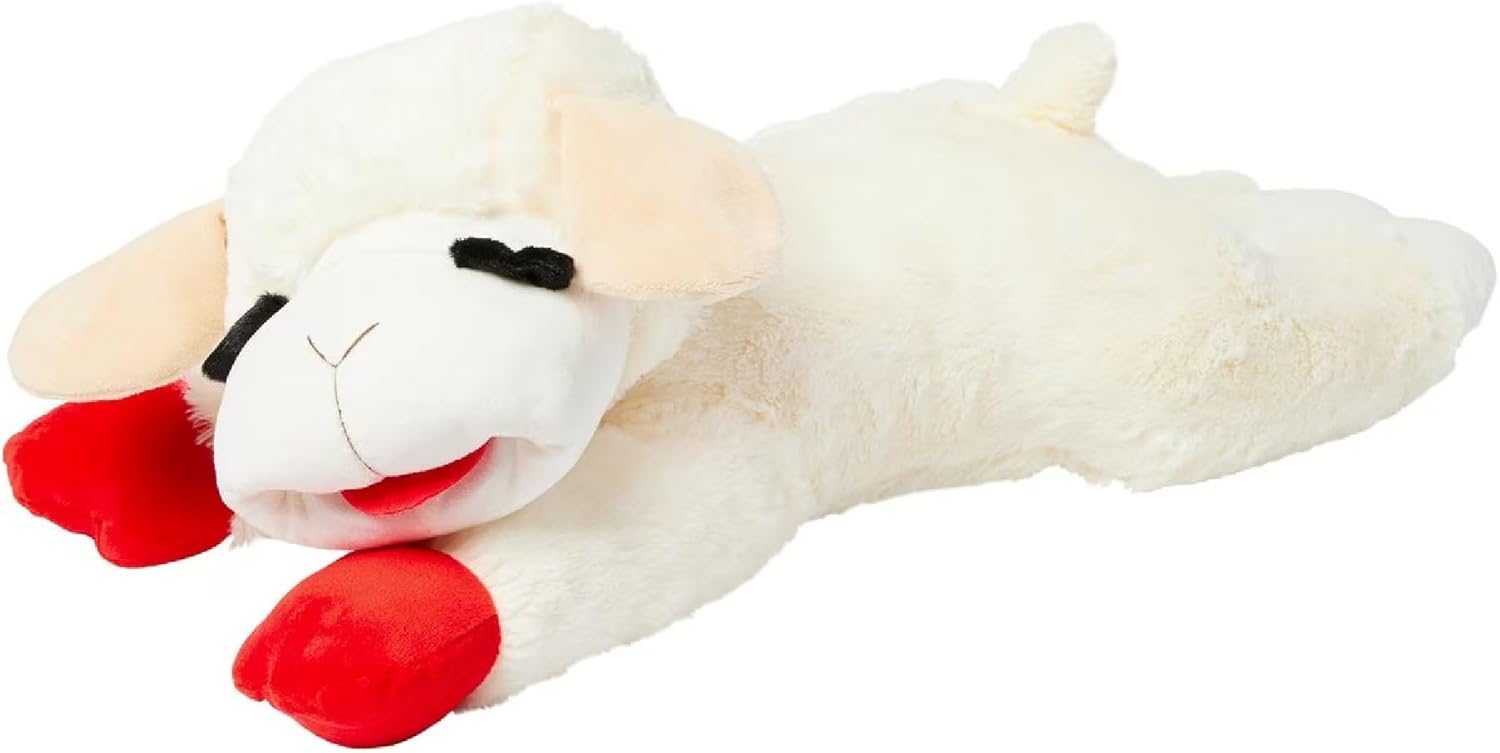 Jumbo Dog Toys Soft Stuffed Plush Cuddle and Play Animal Themes for All Breeds (White LambChops)