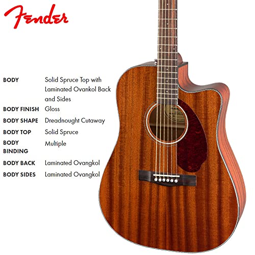 Fender CD-140SCE All-Mahogany Dreadnought Cutaway Acoustic Guitar, with 2-Year Warranty, Natural, with Case - Image 4