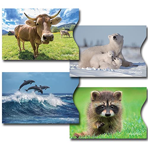 8 RFID Blocking Sleeves, Credit Card Protector, Anti-Theft Credit Card Holder, with Lion, Horses, Elephant, Dolphins, Cow, Peacock, Polar Bears and Raccoon Prints2