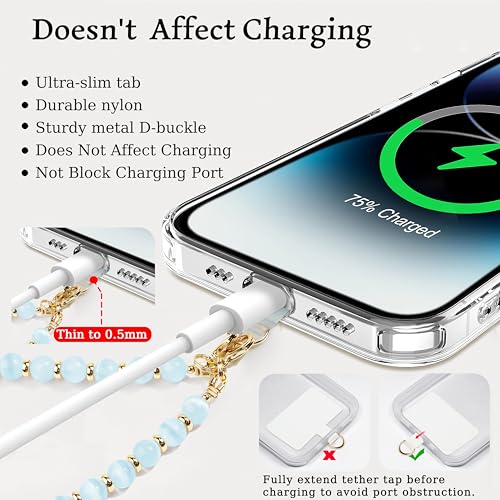 Image of Marble Beaded Phone Wrist Strap for Women, Detachable Design | 304 Steel Core, detachable phone wristlet with tether tab, keeps your phone secure for shopping, travel and daily use.