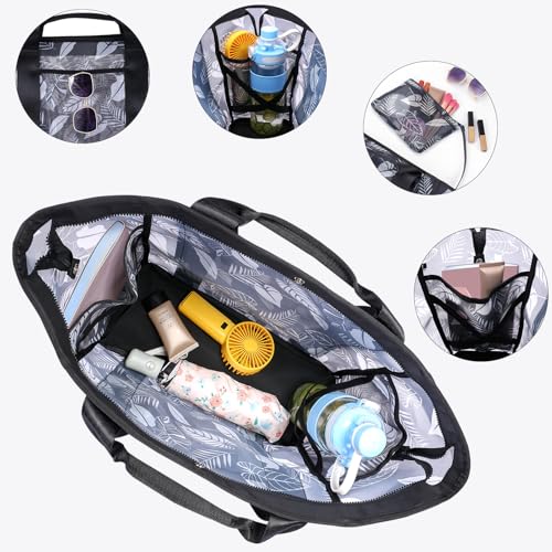 CONTAIL 37L Mesh Floral Carryall Bag with Detachable Shoes Compartment/Insulated Cooler,Women Weekender Gym Duffel Bag4