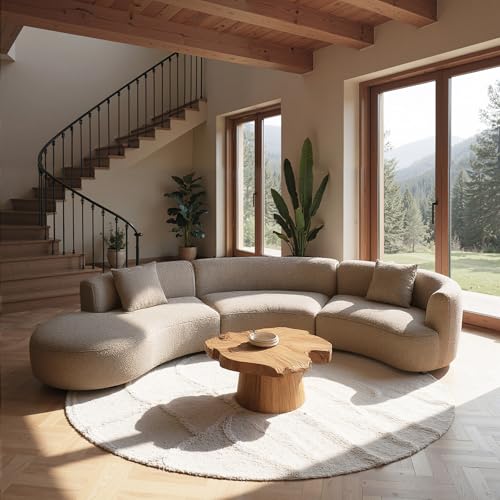 Image of Acanva Formia Boucle Curved Sectional Sofa, 153 inch W Left Hand, Light Coffee