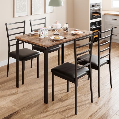 GAOMON 5-Piece Dining Table Set, Sturdy Wooden Square Table and Chair Breakfast Table Set for 4 Person,for Home or Commercial Dining Room,Vintage Brown