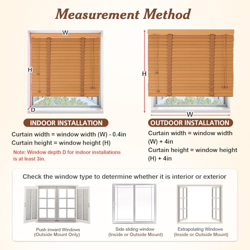 2" Slats Wood Blinds for Indoor Windows, Custom Wood Window Blinds, Wooden Venetian Horizontal Blinds & Shades for Indoor Windows, Office, Living Room, Bedroom