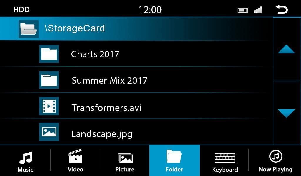 Dynavin N7-DCX file browser screen for storage card