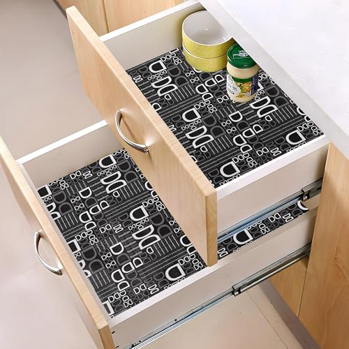 Image of Kuber Industries Pack of 3 Waterproof & Durable 10 Meters Kitchen Mats for Shelf Liner Roll | Wipeable Fridge Sheets for Shelves Cabinet Drawer | D Print - Black