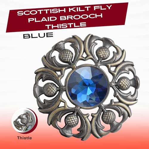 Image of Luxurious Scottish Kilt Fly Plaid Brooch - Premium Thistle Design Adorned with Sparkling Stones, Handcrafted Tartan Sash Pin, Luxurious Accessory for Women's Highland Dress